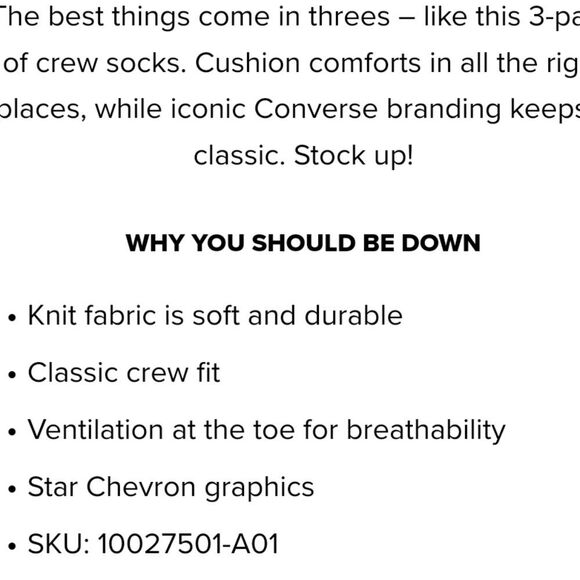 Converse 3-PK Classic Star Chevron Crew Sock - Picture 2 of 4
